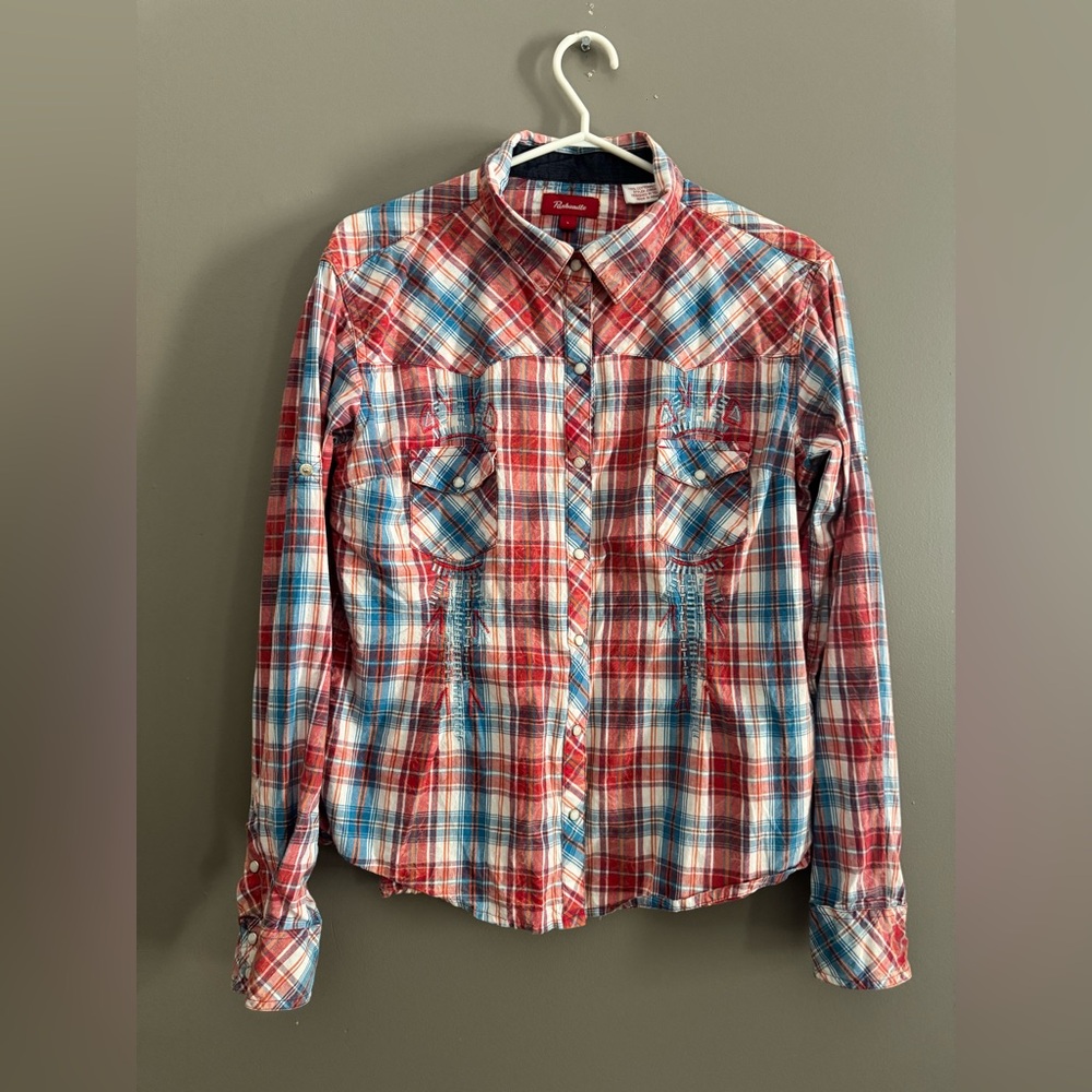 Panhandle Pearl Snap Plaid With Embroidery.